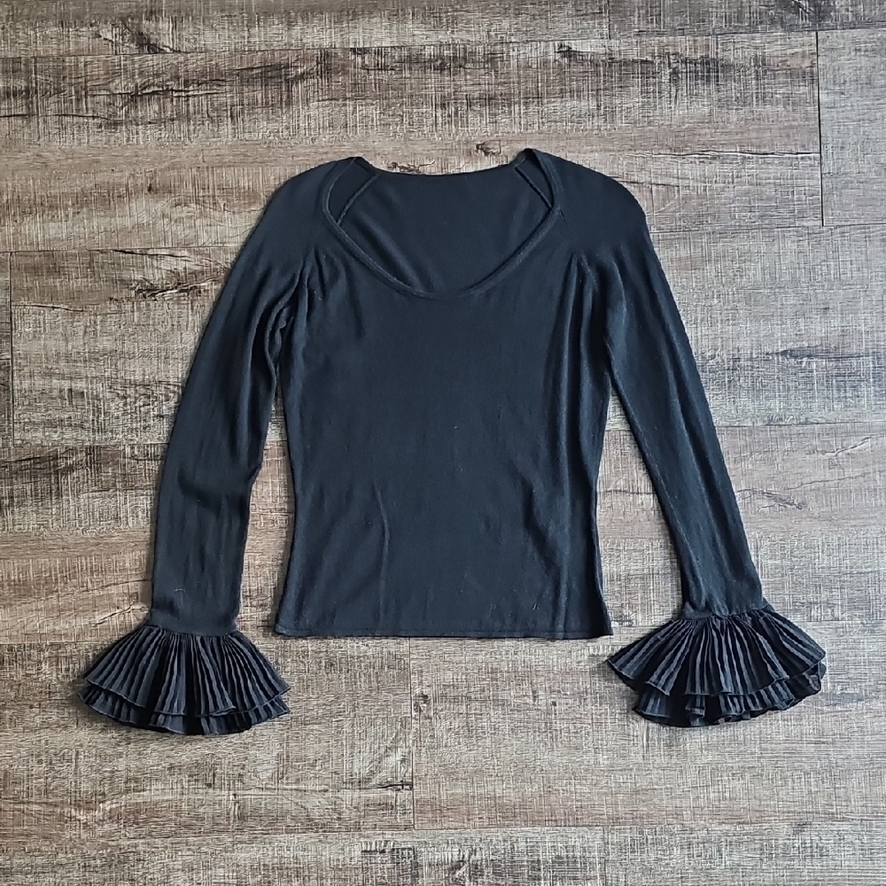 Valentino - Black Long Sleeve Top with Pleated Cuffs